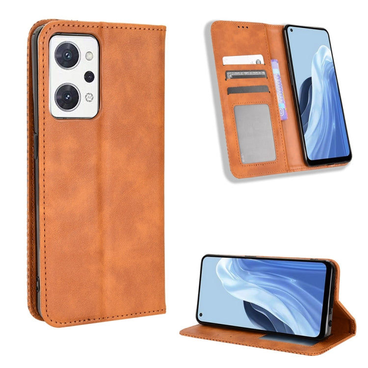 For OPPO Reno7 A Magnetic Buckle Retro Texture Leather Phone Case