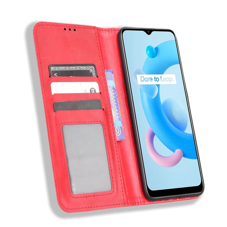 For Realme V20 5G Magnetic Buckle Retro Texture Leather Phone Case
