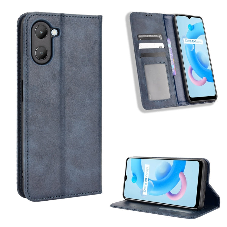 For Realme V20 5G Magnetic Buckle Retro Texture Leather Phone Case