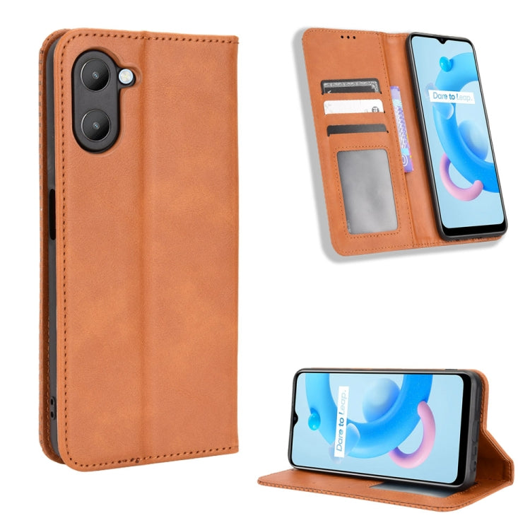 For Realme V20 5G Magnetic Buckle Retro Texture Leather Phone Case