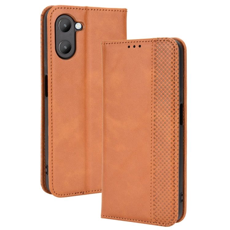 For Realme V20 5G Magnetic Buckle Retro Texture Leather Phone Case