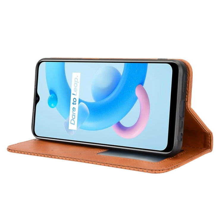 For Realme V20 5G Magnetic Buckle Retro Texture Leather Phone Case