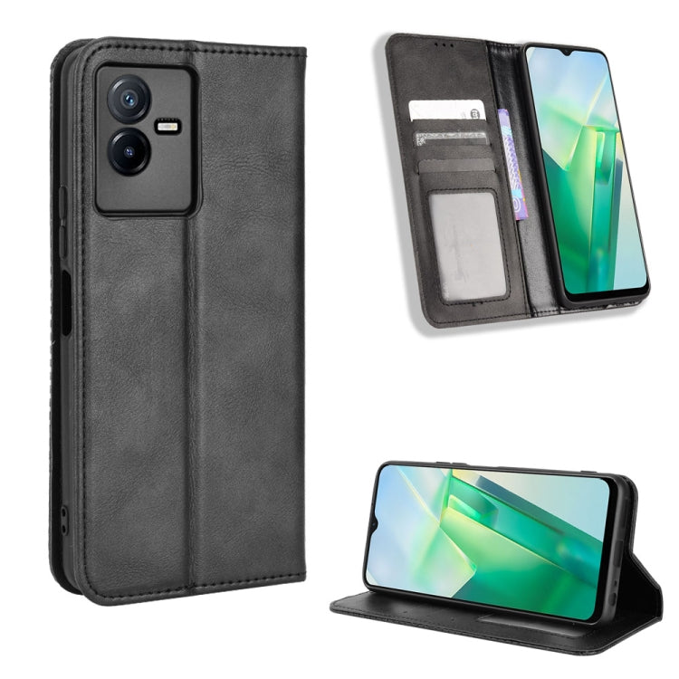 For vivo T2X 5G Magnetic Buckle Retro Texture Leather Phone Case