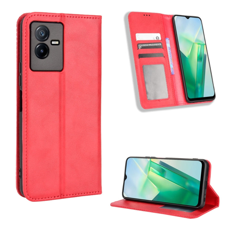 For vivo T2X 5G Magnetic Buckle Retro Texture Leather Phone Case