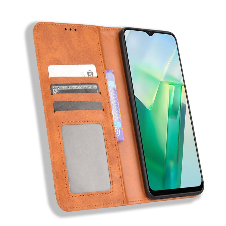 For vivo T2X 5G Magnetic Buckle Retro Texture Leather Phone Case
