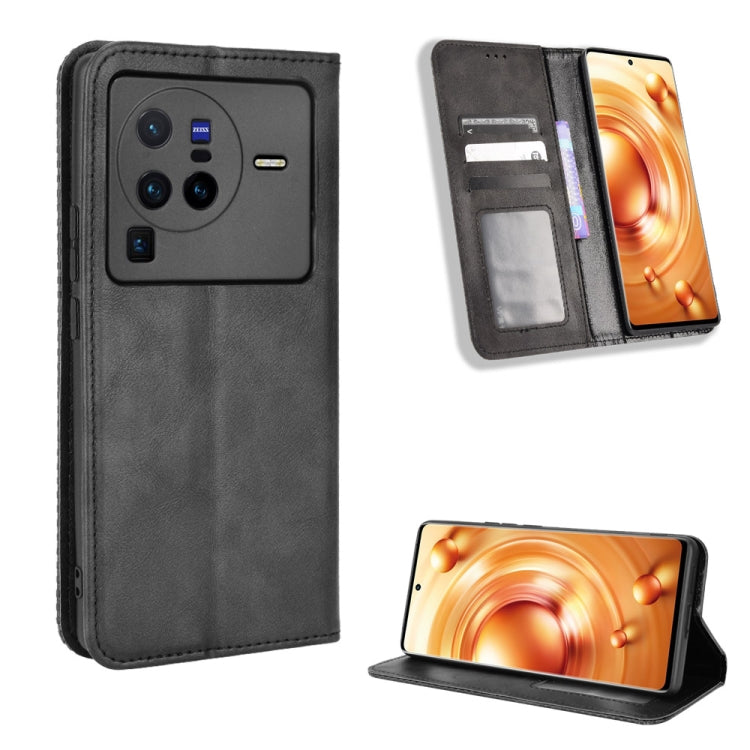 For vivo X80 Pro 5G Magnetic Buckle Retro Texture Leather Phone Case