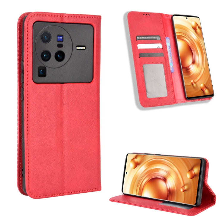 For vivo X80 Pro 5G Magnetic Buckle Retro Texture Leather Phone Case