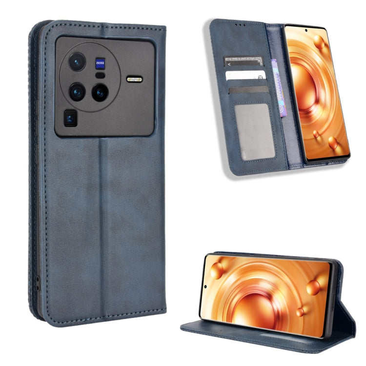 For vivo X80 Pro 5G Magnetic Buckle Retro Texture Leather Phone Case
