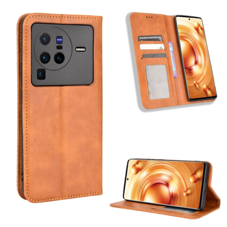 For vivo X80 Pro 5G Magnetic Buckle Retro Texture Leather Phone Case