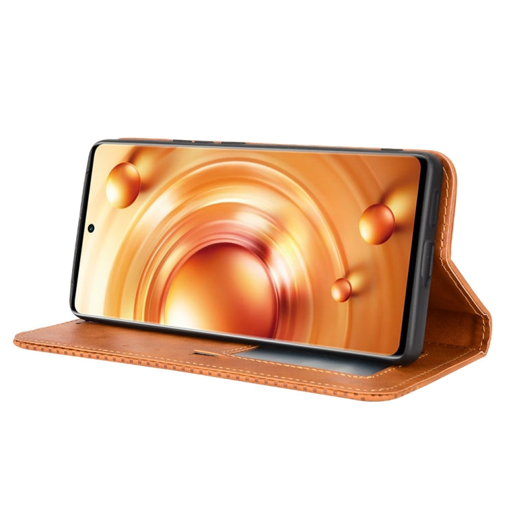 For vivo X80 Pro 5G Magnetic Buckle Retro Texture Leather Phone Case