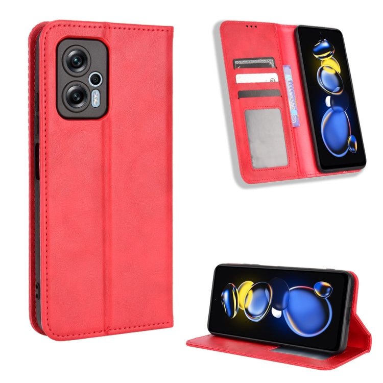 For Xiaomi Redmi Note 11T Pro 5G Magnetic Buckle Retro Texture Leather Phone Case