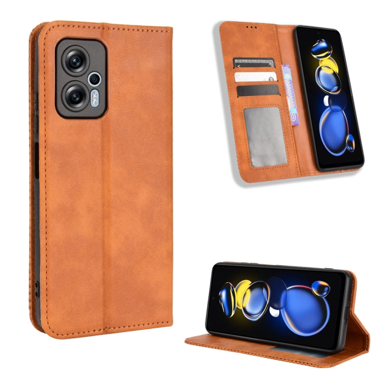 For Xiaomi Redmi Note 11T Pro 5G Magnetic Buckle Retro Texture Leather Phone Case