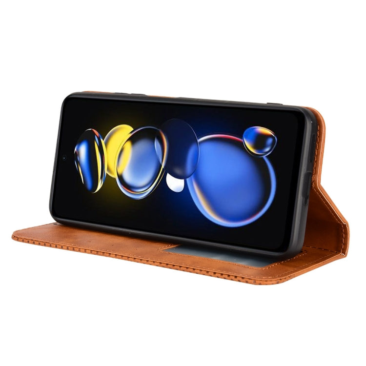 For Xiaomi Redmi Note 11T Pro 5G Magnetic Buckle Retro Texture Leather Phone Case