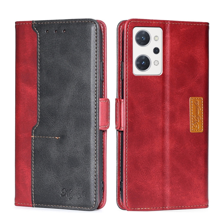 For OPPO Reno7 A JP Version Contrast Color Side Buckle Leather Phone Case