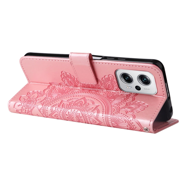 For Xiaomi Redmi Note 11T Pro/Poco X4 GT 7-petal Flowers Embossing Leather Case