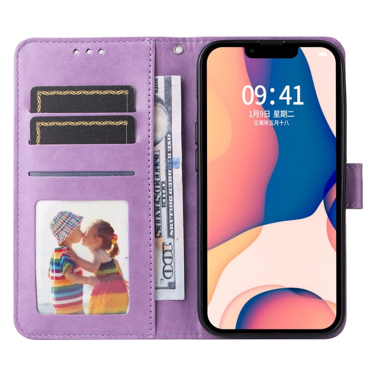 For iPhone 14 Embossed Sunflower Leather Phone Case