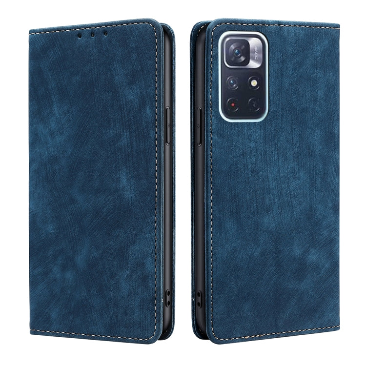 For Xiaomi Redmi Note 11 5G/Poco M4 Pro 5G RFID Anti-theft Brush Magnetic Leather Phone Case