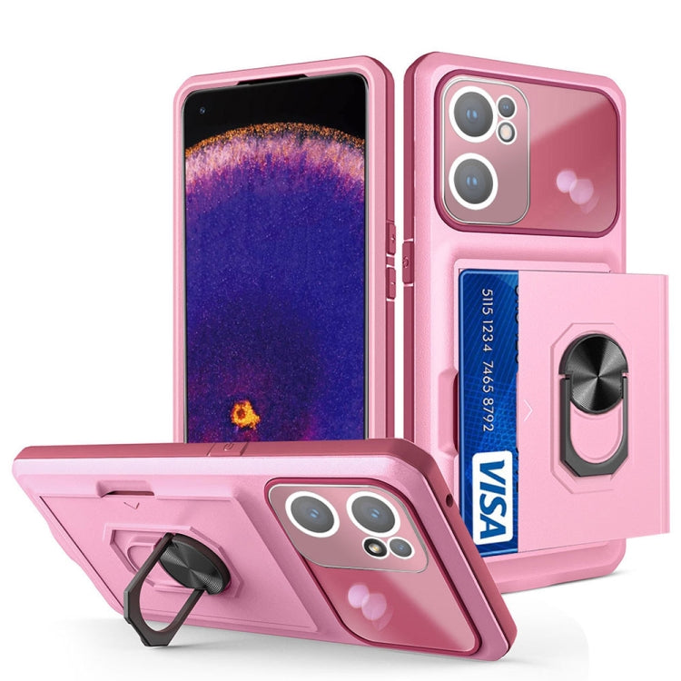 For OPPO Find X5 Lite Card Ring Holder PC + TPU Phone Case