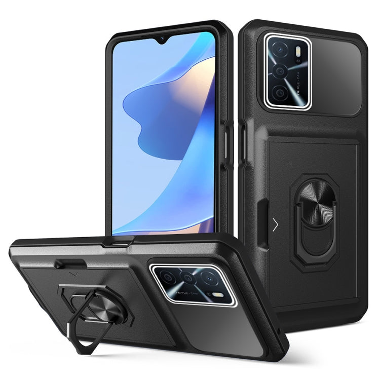 For OPPO A16 Card Ring Holder PC + TPU Phone Case