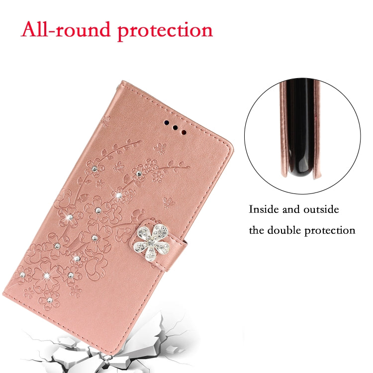 For Xiaomi Redmi Note 8 Pro Plum Blossom Pattern Diamond Encrusted Leather Case with Holder & Card Slots & Wallet