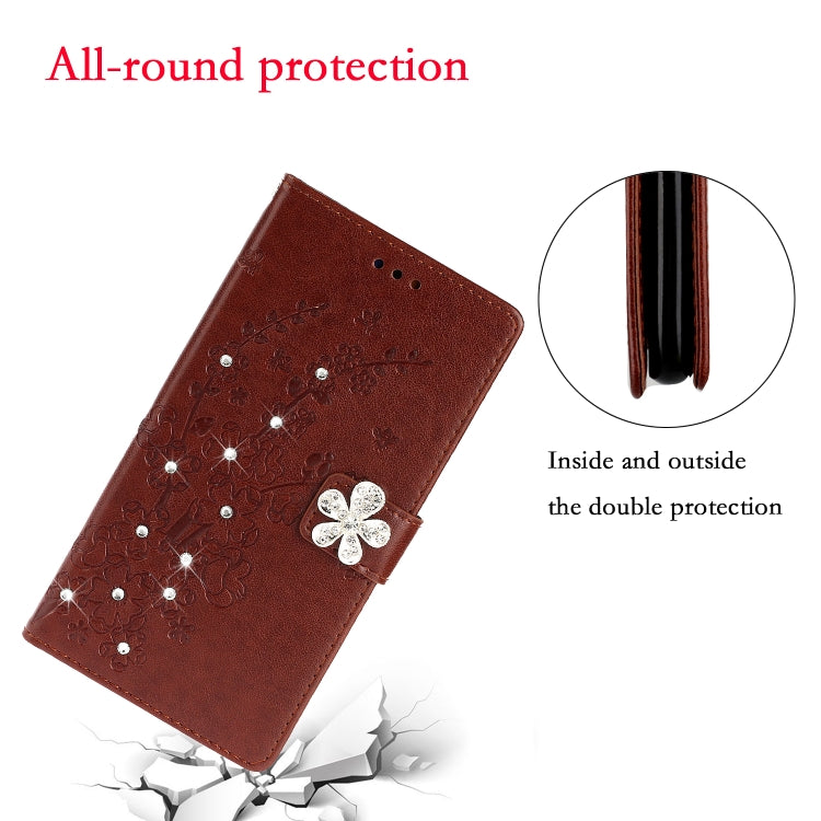For Xiaomi Redmi Note 8 Pro Plum Blossom Pattern Diamond Encrusted Leather Case with Holder & Card Slots & Wallet