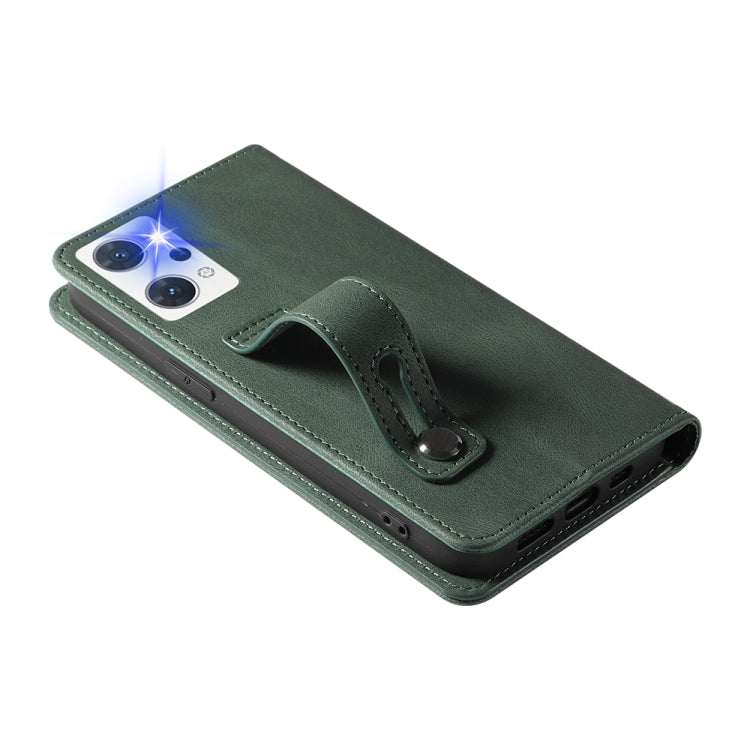 For OPPO Reno7 A Wristband Magnetic Leather Phone Case