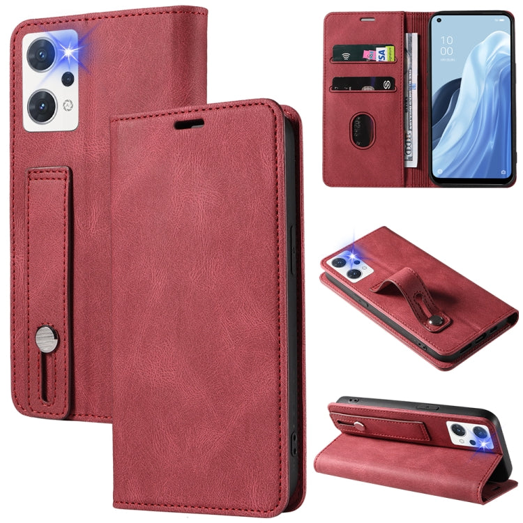 For OPPO Reno7 A Wristband Magnetic Leather Phone Case