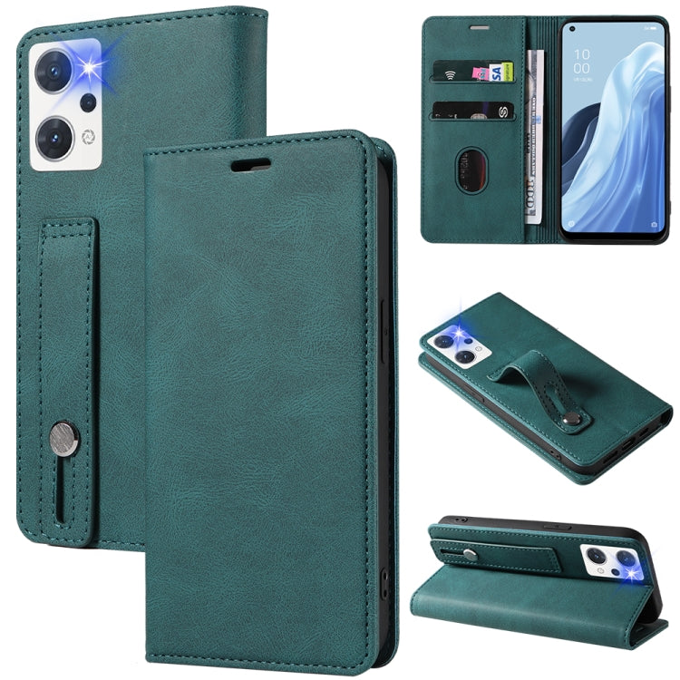 For OPPO Reno7 A Wristband Magnetic Leather Phone Case