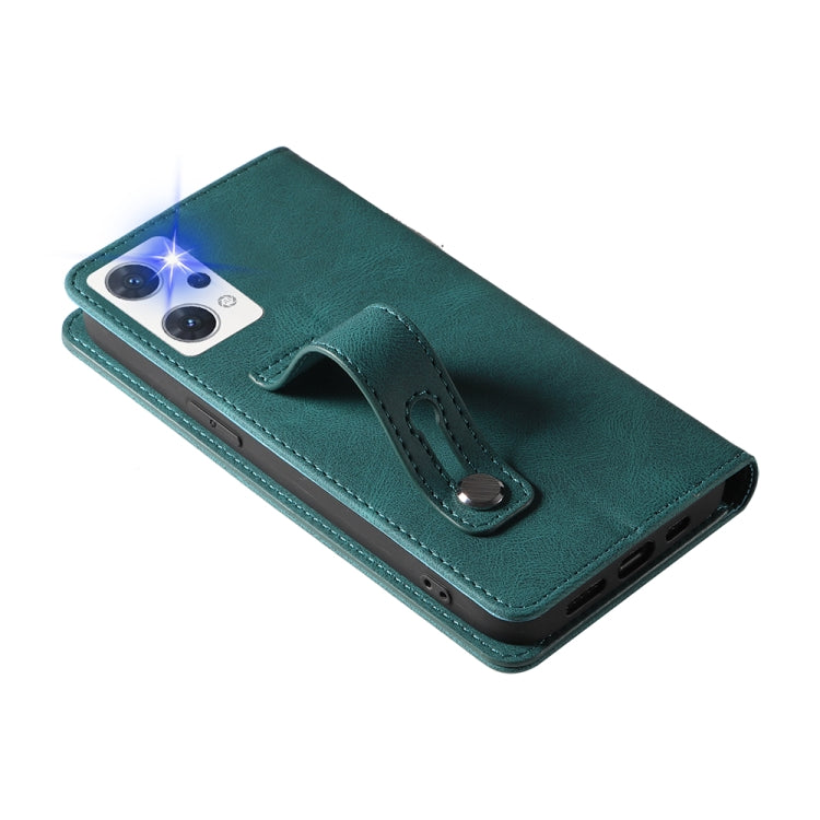 For OPPO Reno7 A Wristband Magnetic Leather Phone Case