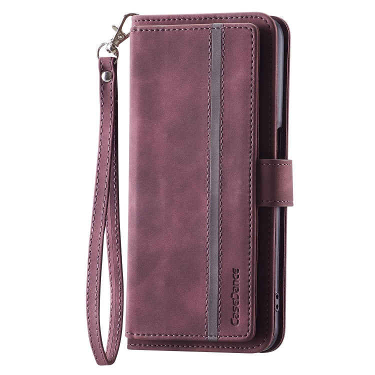 For Xiaomi Poco F3 9 Card Slots Splicing Magnetic Leather Flip Phone Case(Wine Red)