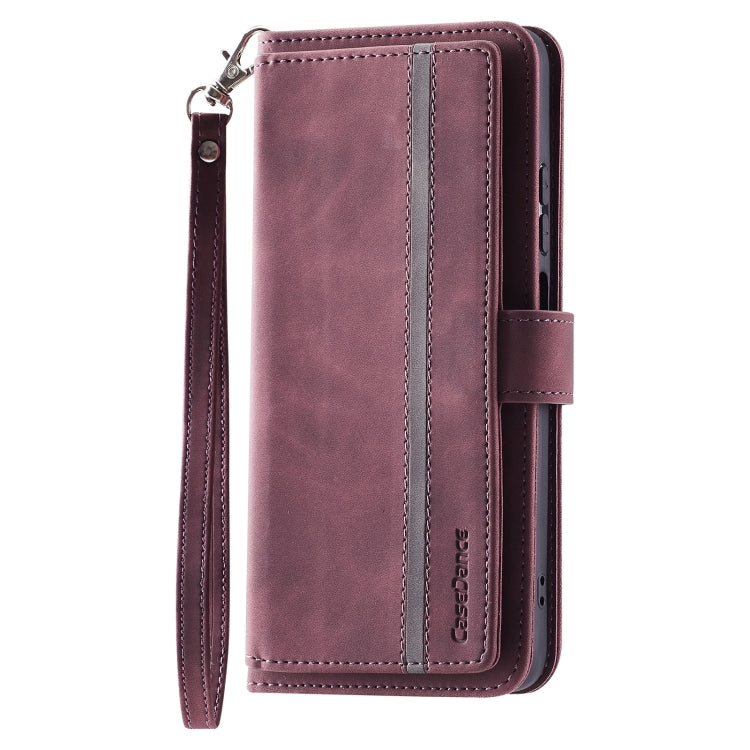 For Xiaomi Poco M4 Pro 4G 9 Card Slots Splicing Magnetic Leather Flip Phone Case(Wine Red)