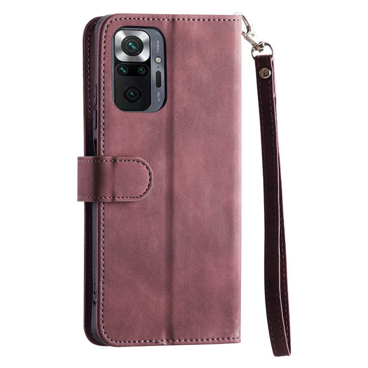 For Xiaomi Redmi Note 10 Pro 4G Global 9 Card Slots Splicing Magnetic Leather Flip Phone Case(Wine Red)