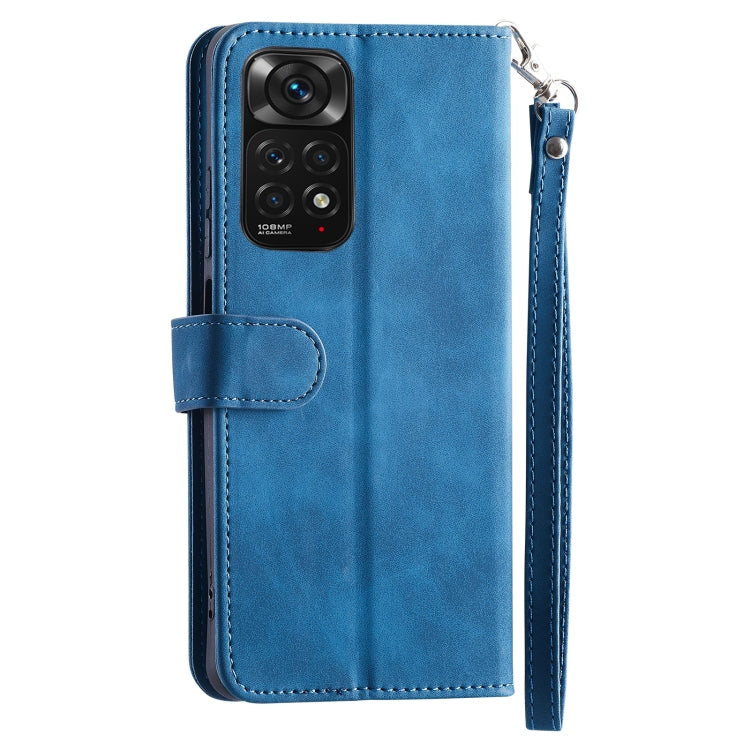 For Xiaomi Redmi Note 11S Global 9 Card Slots Splicing Magnetic Leather Flip Phone Case(Blue)