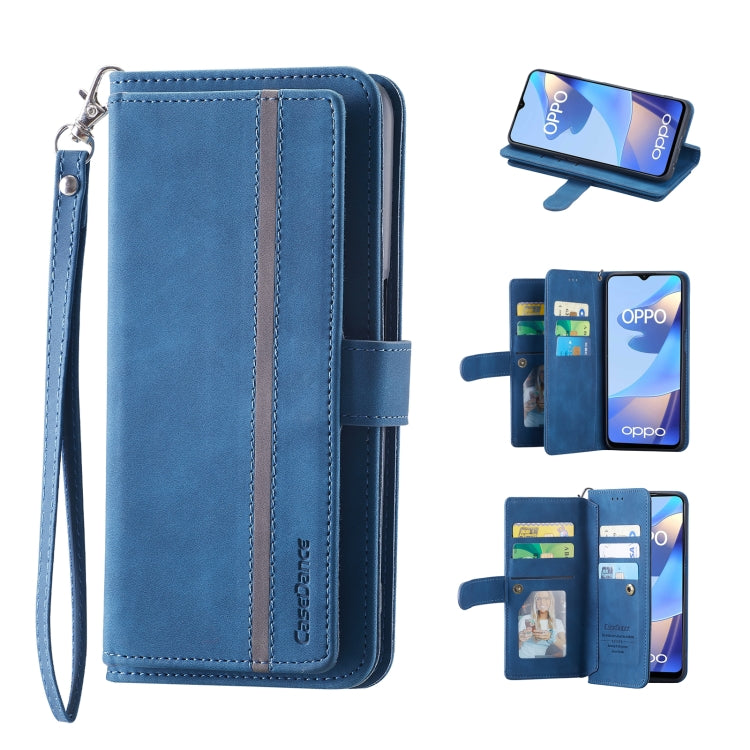 For OPPO A16/A16S/A54S/A55 5G/A53S 5G/A55S 9 Card Slots Splicing Magnetic Leather Flip Phone Case(Blue)