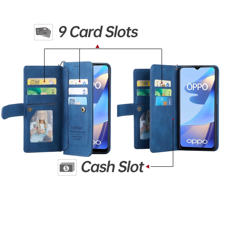 For OPPO A16/A16S/A54S/A55 5G/A53S 5G/A55S 9 Card Slots Splicing Magnetic Leather Flip Phone Case(Blue)