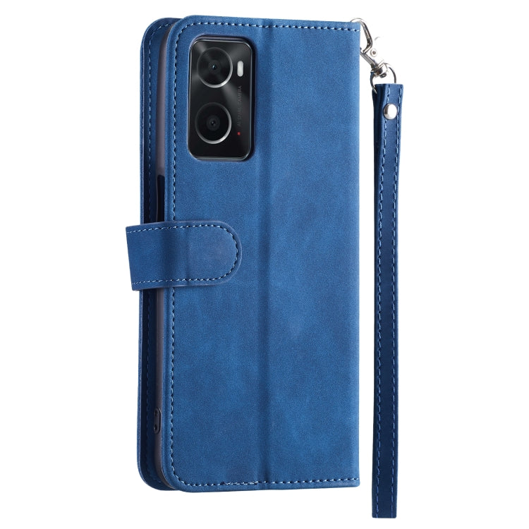 For OPPO A36/A76/A96/Realme 9i 4G 9 Card Slots Splicing Magnetic Leather Flip Phone Case(Blue)