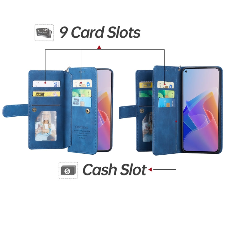 For OPPO A36/A76/A96/Realme 9i 4G 9 Card Slots Splicing Magnetic Leather Flip Phone Case(Blue)