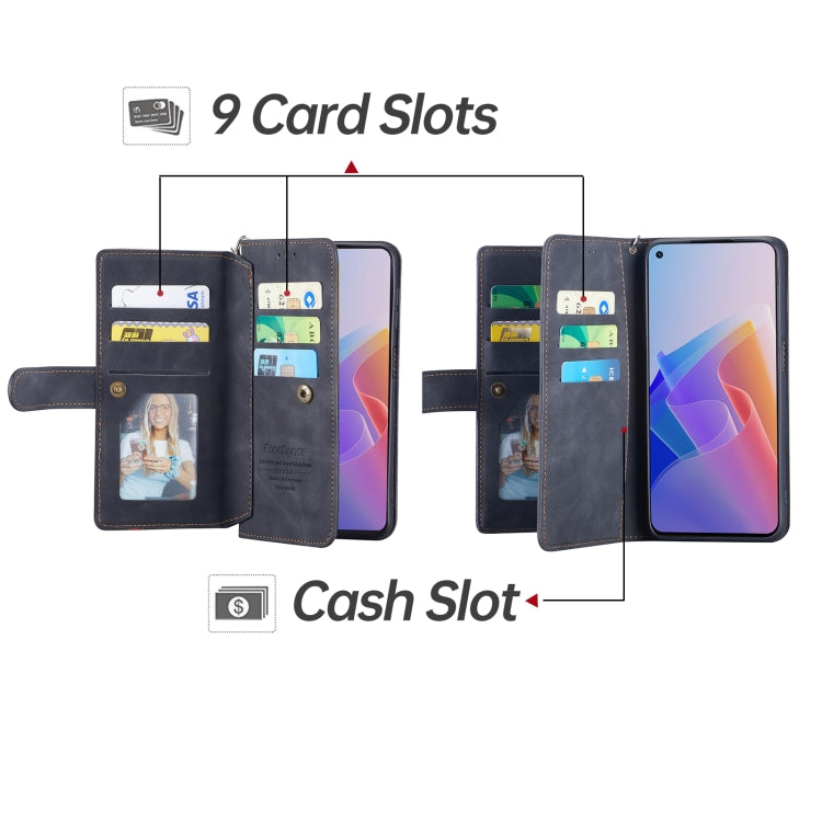 For OPPO A54 5G/A74 5G/A93 5G 9 Card Slots Splicing Magnetic Leather Flip Phone Case