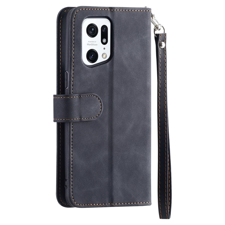 For OPPO Find X5 9 Card Slots Splicing Magnetic Leather Flip Phone Case(Black)
