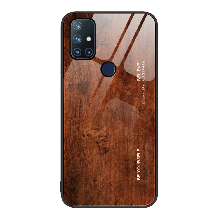 For OnePlus Nord N10 5G Wood Grain Glass Protective Case