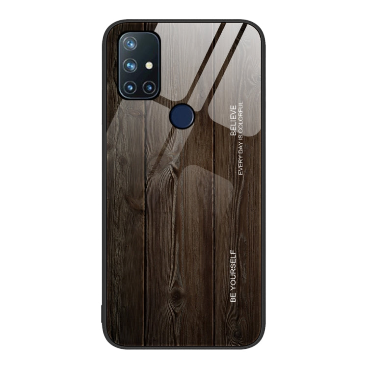 For OnePlus Nord N10 5G Wood Grain Glass Protective Case