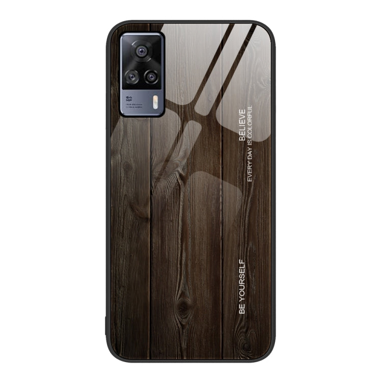 For vivo S9e Wood Grain Glass Protective Case