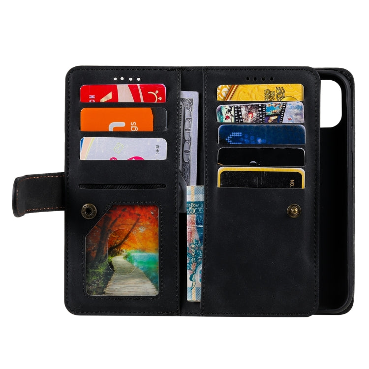For iPhone 14 9 Card Slots Zipper Bag Leather Case