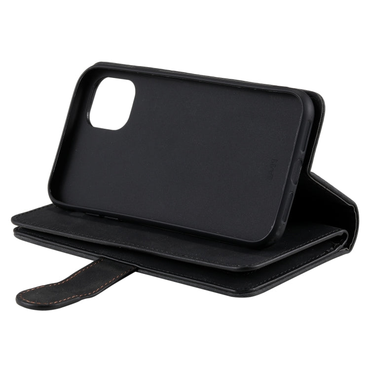 For iPhone 14 9 Card Slots Zipper Bag Leather Case