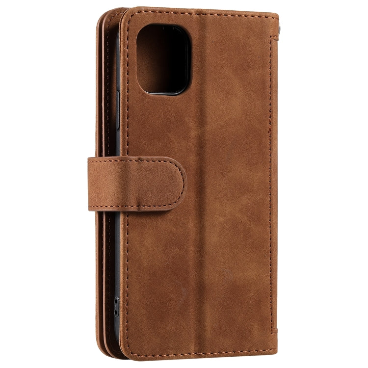 For iPhone 14 9 Card Slots Zipper Bag Leather Case