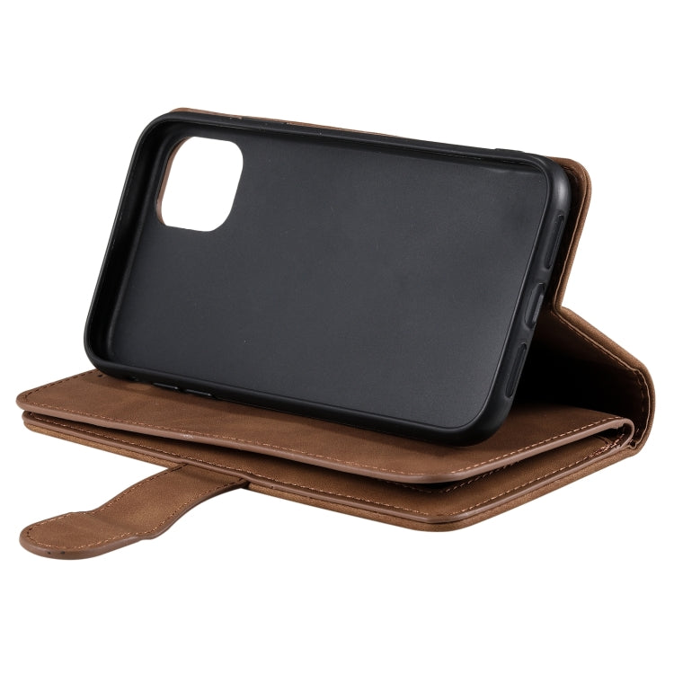 For iPhone 14 9 Card Slots Zipper Bag Leather Case
