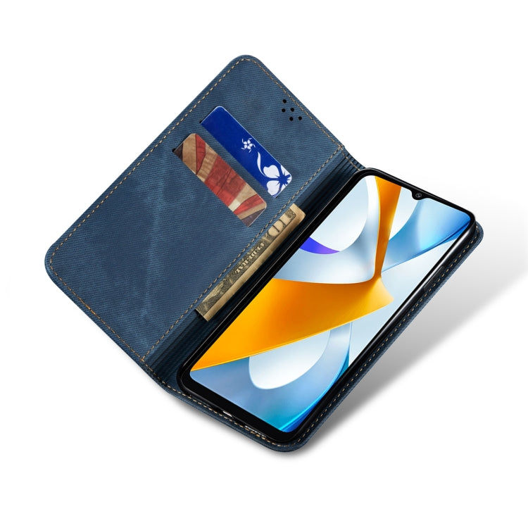 For Realme V23 / Narzo 50 / Oppo A77 5G / A57 4G Denim Texture Casual Style Horizontal Flip Leather Phone Case