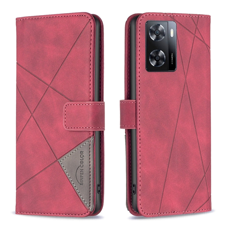 For OPPO A57 4G Magnetic Buckle Rhombus Texture Leather Phone Case