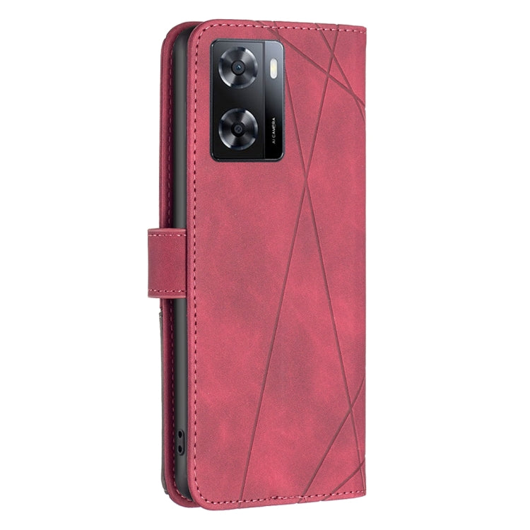 For OPPO A57 4G Magnetic Buckle Rhombus Texture Leather Phone Case