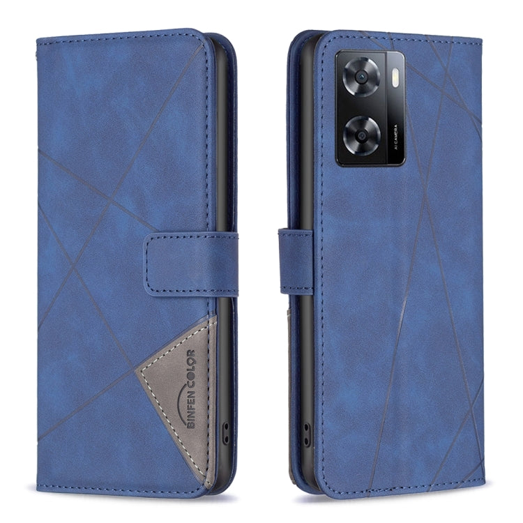 For OPPO A57 4G Magnetic Buckle Rhombus Texture Leather Phone Case